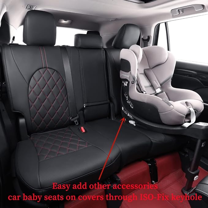Full Set Car Seat Covers for Honda Odyssey 2018-2026,8-Seater,Faux Leather | for EX,EX-L,Elite,Touring,Sport,2nd Row 40/20/40 Split Seat,Luxury Waterproof Seat Protector,Fit Like A Glove(Black-Diamond) - Image 2