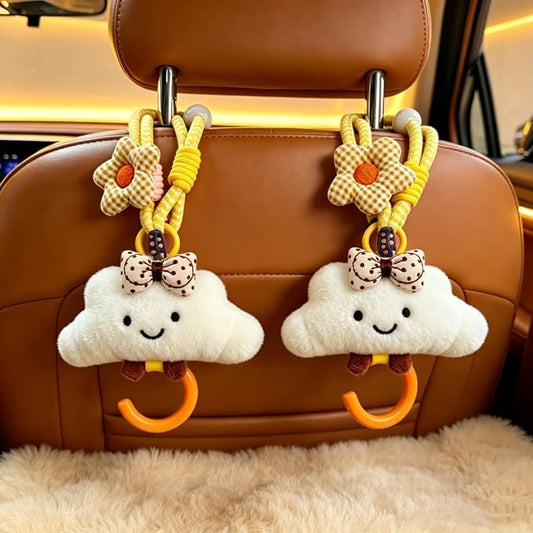 2 Pack Cute Car Headrest Hooks 360° Rotating Adjustable Length, Seat Decorative Hanger for Handbags Shopping Bags(Bow Cloud) - Image 2
