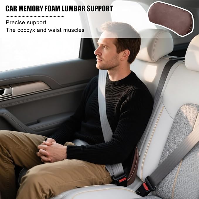 Zpana Car Lumbar Support Pillow, Memory Foam Back Cushion, Coffee | Memory Foam Lumbar Support Pillow, Lower Back Pain Relief & Sciatica, Comfortable Driver Seat Pad, Universal Seat Cushion - Image 5