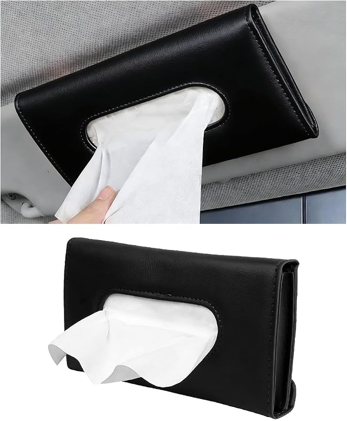 Car Visor Tissue Holder, Vehicle Sun Visor Backseat Napkin Case Mount with Tissues Refill, Automotive Interior Disposable Masks Holder, Universal for SUV Automobile Truck (Black) by Unknown