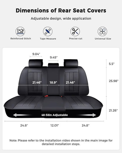 Huidasource Back Seat Cover, Luxury Faux Leather Rear Seat Cover, Velcro Adjustable, Compatible with Child Seat, Perforation Cooling＆Heating, Universal Fit for Most Cars, Vans, Trucks, SUVs, Black - Image 2