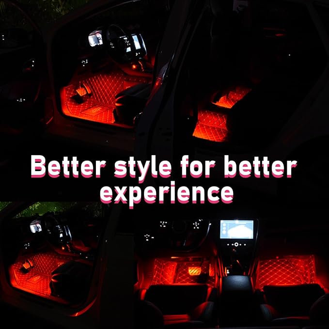 Car LED Strip Light, 24 LEDs RGB Neon Interior Atmosphere Lights, 12V Under Dash Ambient Night Light, USB Port Auto Interior Decorative Lamp, Universal Car Accessories (Red) - Image 6