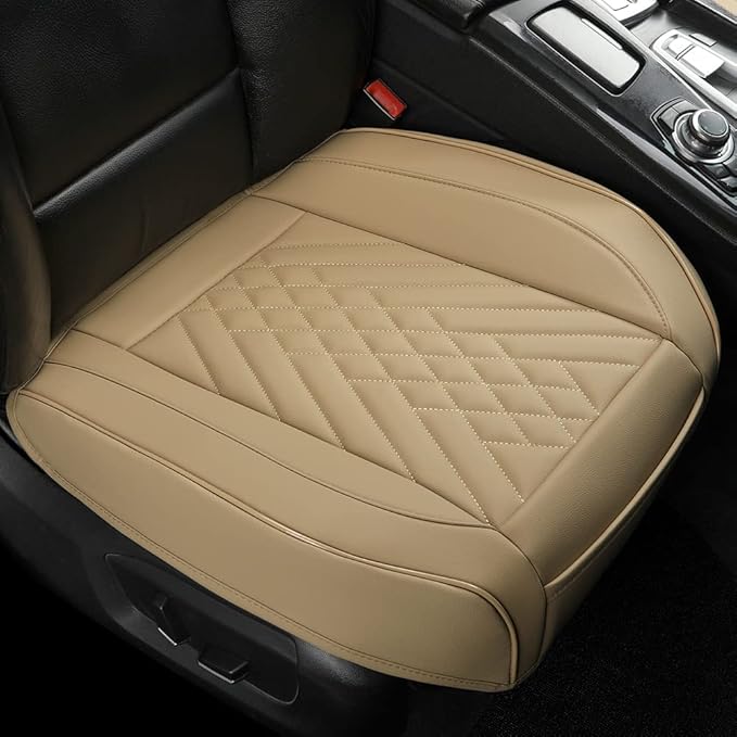 GIANT PANDA 1pack Front Car Seat Cover Bottom Seat Cover, PU Leather Driver Car Seat Protector Fits 95% of Vehicles, Wrapping Around The Bottom (Beige) by GIANTPANDA