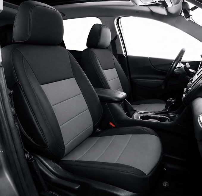 coverdream Car Seat Covers for 2024-2026 Hyundai Santa Fe,7 Seats Full Set | For 2024-2026 SE, SEL, XRT& Hybrid SEL, 2nd-Row 40/60 Split Seats W/Armrest, Faux Leather (Black/Gray) by Coverdream