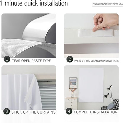 Blackout Curtains with Self Adhesive Tape No Rod No Drill Easy Install Window Cover for Bedroom Kitchen Dorm 70" W x 72" L White 1 Panel - Image 4