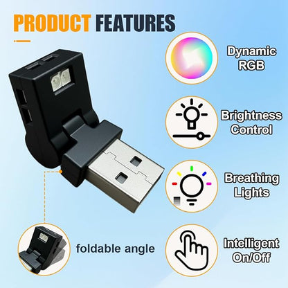 Mini USB LED Light, Portable Adjustable Brightness Car 7 Color RGB Dynamic Ambient Lights, Plug-in Auto Interior Night Atmosphere Lamp Decoration Accessories for Laptop Home(2PCS) - Image 4