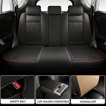 Car Seat Covers Full Set Custom Fit For Toyota Corolla 2001-2026, Black&Red | Lumbar Support, Premium Faux Leather, Breathable, Anti-Slip, Airbag Compatible, Waterproof, Car Seat Protectors, 2 Row-5Seat - Image 3