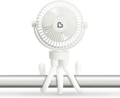 Munchkin Stroller Fan - Portable Fan for Travel, Baby Gear Accessory with 4 Speeds, Flexible Clip-on Leg Attachment, Rechargeable Battery, White with Multicolored LED Lights by Munchkin