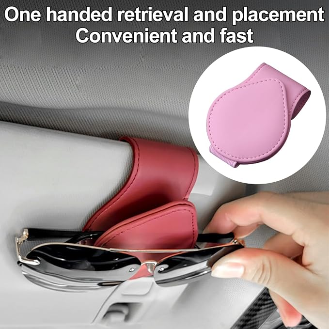 Mandark 2PCS Magnetic Sunglass Holder for Car Visor, Leather Vehicle Eyeglass Hanger Clip, Automotive Interior Ticket Card Glasses Organizer Clamp Accessories, Universal Fit (Red) - Image 4