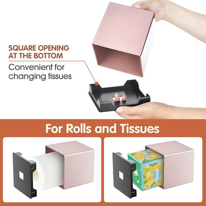 Y-in Hand Square Tissue Box Cover, Cube Facial Tissue Box Holder, Pink | Modern Home Accessory with Removable Bottom for Easy Refills. Designed for Bathroom Vanity, Dressers, Nightstands and Office. - Image 4