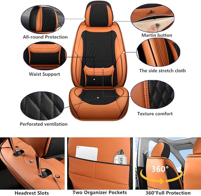 Front Seat Covers Custom Fit For Lexus RX 300 1999-2003, Black&Brown | Lumbar Support, Luxury Faux Leather, Breathable, Anti-Slip, Airbag Compatible, Waterproof, Car Seat Protectors, 1 Row 2 Seats - Image 2
