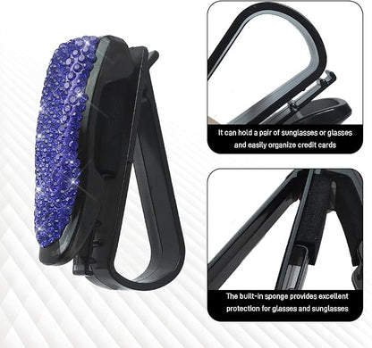 2PCS Bling Rhinestone Car Sun Visor Glasses Holders with Anti-Scratch Sponge, Sunglass Holder for Car, Ticket Card Clip Sunglasses Mount, Auto Eyeglass Hanger Clip for Women Girls (Blue) - Image 5