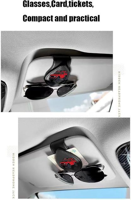 Sunglasses Holder for Bronco, Leather Glasses Frame | Eyeglass Hanger Card Clip for Car Sun Visor,Sunglasses Holder Compatible with Bronco (Red) - Image 5