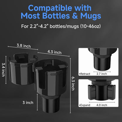 DYLEN Car Cup Holder Expander, 2 in 1 Cup Holder Adpater Extenter for Car | Expandable Insert, Fits Yeti, Stanley and Other Large Water Bottles & Mugs in 2.2"-4.6" (10-46oz) - Image 5