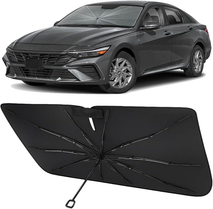 Proadsy Custom Fit 2021-2026 Hyundai Elantra Windshield Sun Shade Umbrella | Advanced Ice Crystal Material, -54°F Cooler, Zero-Gap Sunblock, Instant Setup & Foldable Design for Summer Parking, Daily Use by Proadsy