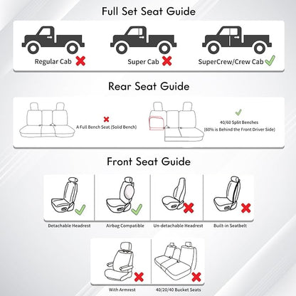 Huidasource F150 Rear Seat Covers, Split Back Leather Seat Cushion Cover Fit for 2015-2026 Ford F150 SuperCrew & 2017-2026 F250 F350 F450 Super Duty Crew Cab Pickup Truck (Back Row/Black&Red) - Image 7