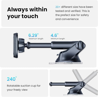 APPS2Car Magnetic Phone Mount for Car, Dashboard & Windshield Suction Cup Holder with Telescopic Arm, Requires Metal Plate for Proper Use, Fit for Android Smartphones(NOT for MagSafe) - Image 4