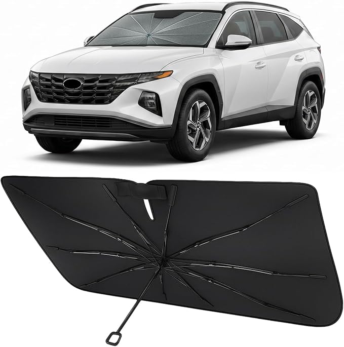Proadsy Custom Fit 2022-2026 Hyundai Tucson Windshield Sun Shade Umbrella | Advanced Ice Crystal Material, -54°F Cooler, Zero-Gap Sunblock, Instant Setup & Foldable Design for Summer Parking, Daily Use by Proadsy
