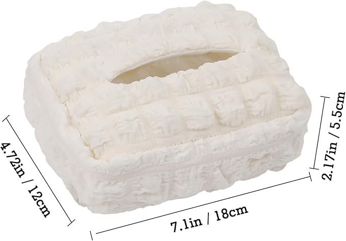 Beige White Car Tissue Holder, Car Standard Tissue Holder, Multi-Functional Car Tissue Boxes, Soft Puff Fabric with Adjustable Elastic Band, Keep Car Tidy, for Sun Visor, Backseat, Armrest - Image 8