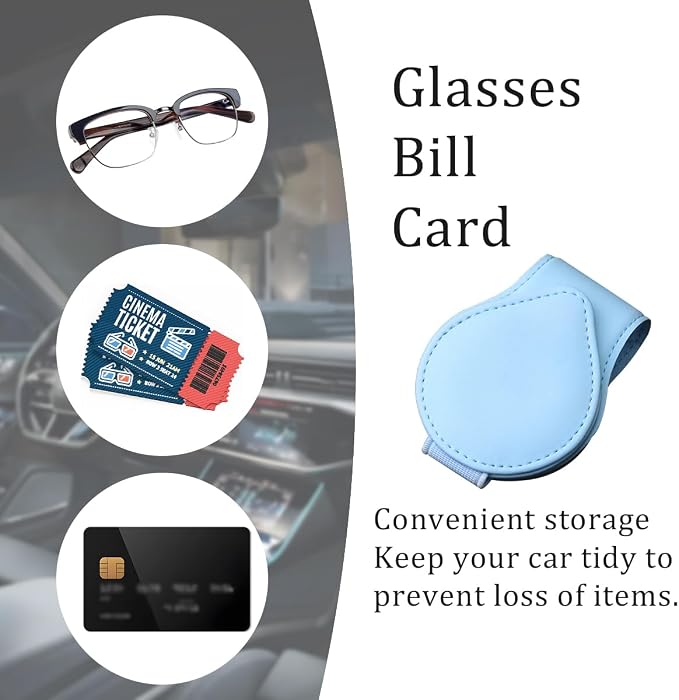 Mandark 2PCS Magnetic Sunglass Holder for Car Visor, Leather Vehicle Eyeglass Hanger Clip, Automotive Interior Ticket Card Glasses Organizer Clamp Accessories, Universal Fit (Light Blue) - Image 3