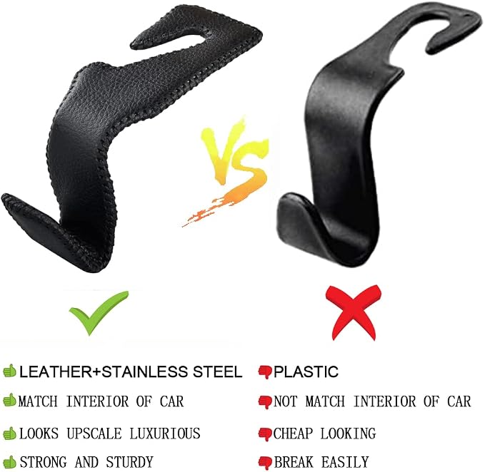 2 Pack Car Headrest Hooks, Microfiber Leather & Alloy Purse Hook Holds 45lb | Durable Alloy Material 360° rotating hooks hold bags, groceries up to 45lb; soft leather protects seats; fits most vehicles - Image 4