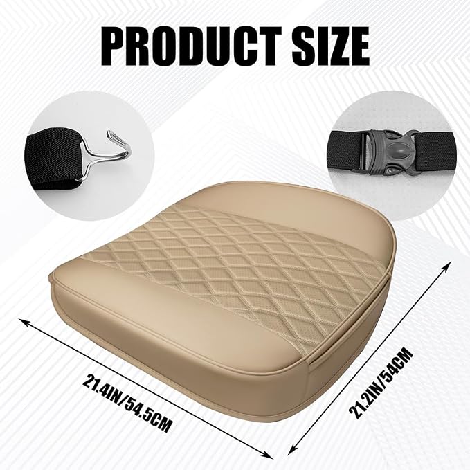 Leather Front Car Seat Cover, Anti-Slip Car Seat Bottom Covers, Full Wrapped Bottom Seat Protectors with Storage Pocket, Universal Comfortable Seat Cushion Fit Vehicles SUVs Trucks (Beige) - Image 2