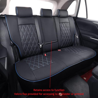EKR Rav4 Seat Covers Custom Fit for Toyota Rav4(Gasoline) 2019 2020 2021 2022 2023 2024 2025 LE/XLE/XLE Premium/Limited,Leather Car Seat Cover Full Set for SUV,Faux Leather(Black with Blue Piping) - Image 4