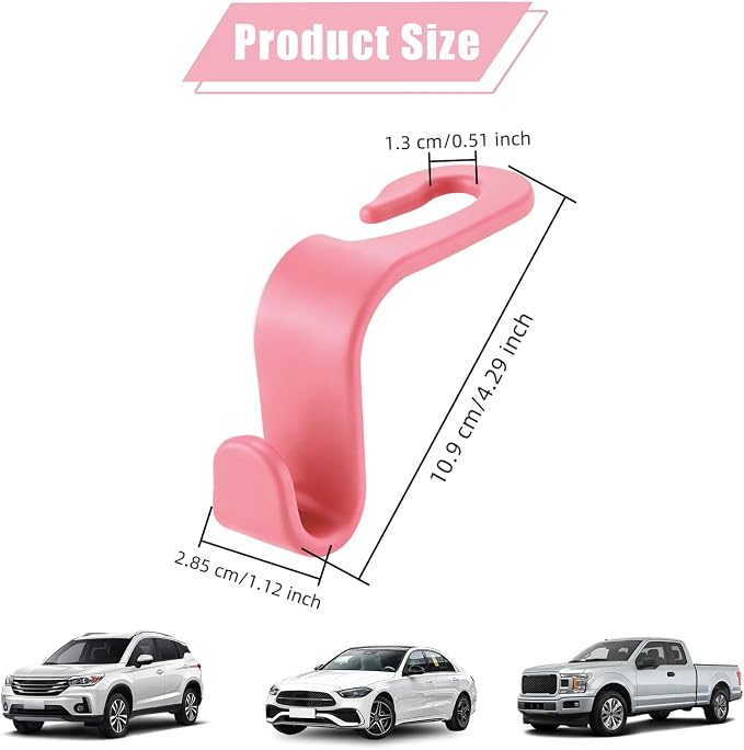 Purse Hook for Car, 4 PCS Car Purse Hook Headrest Hooks, 360° Rotatable Back Seat Storage Organizer, Universal Vehicle Seat Hanger for Purses, Handbags, Grocery Bags, Water Bottles, Pink - Image 2