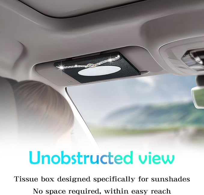 Bling Car Tissue Holder Rhinestones Visor for Auto Black Interior Accessories for Women - Image 5