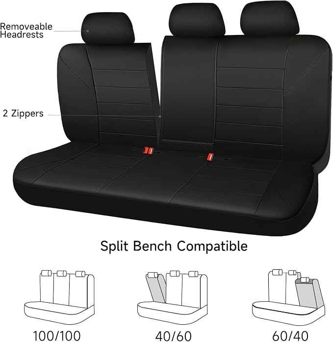 CAR PASS Neoprene Back Seat Cover, Universal Waterproof Bench Rear Seat Cover Universal Wetsuit Car Seat Cover Fit 95% Automotive Interior Covers for Cars Sedans SUVs (Rear,All Black) - Image 4