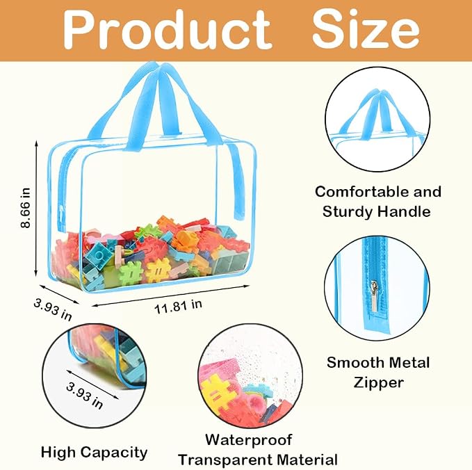 20 Packs Extra Large Toy Storage Bags with Zipper, Clear Toy Organizer Bag | with Labels for Blocks, Reusable 11.8″×8.6″×3.9″ PVC Travel Waterproof Organizer Bags for Puzzles, 5 Colors - Image 2
