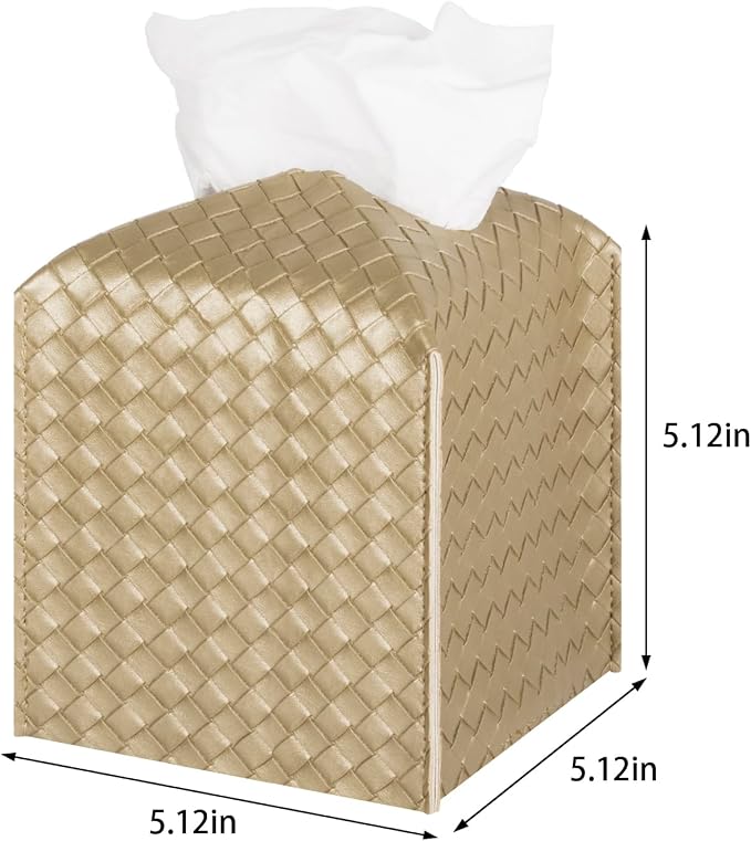 Tissue Box Cover Square Leather Facial Paper Holder, Gold | PU Leather，Easy to Fill, Easy Clean, Decorative Cube Tissue Box Holder for Office, Bathroom,Kitchen, Living room, Guest room - Image 3