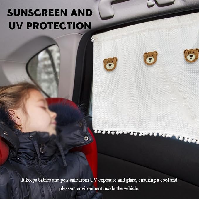 Car Side Window Sun Shade Privacy Curtain for Baby, Suction Cup Window Shade, 25"x18" Car Cartoon Sunshade Protector Heat Blocker Cover, Privacy Curtain for Kids Women (Three Bears) - Image 3