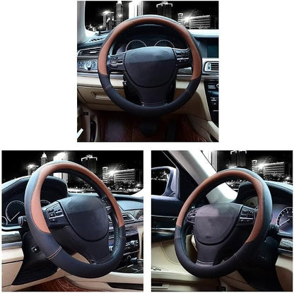 Microfiber Leather Steering Wheel Covers Universal 15 inch (Brown - Image 3