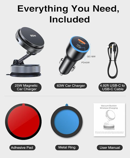 Beeasy 25W Qi2.2 MagSafe Car Mount Charger Built-in Cooling Fan, Upgraded Vacuum Suction Cup 360° Rotation, Magnetic Wireless Car Charger with 63W Adapter for iPhone 17 16 Pro Max Samsung S26 Ultra - Image 8