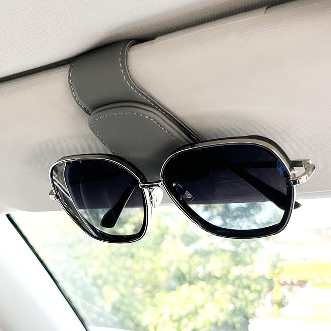 Sunglass Holder for Car, Magnetic Leather Eyeglass Hanger Clip for Car Sun Visor, Sunglasses Holder and Ticket Card Clip for Car Visor Accessories (1Pack Gray) - Image 2