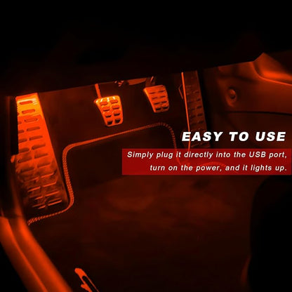 Car Interior LED Lights, 5V 3W Bright Ambient Light Vehicle Under Dash Neon Lamp with USB Port, 4 in 1 Atmosphere Lights Interior Decorative Lamps for Most Vehicles (Orange) - Image 4