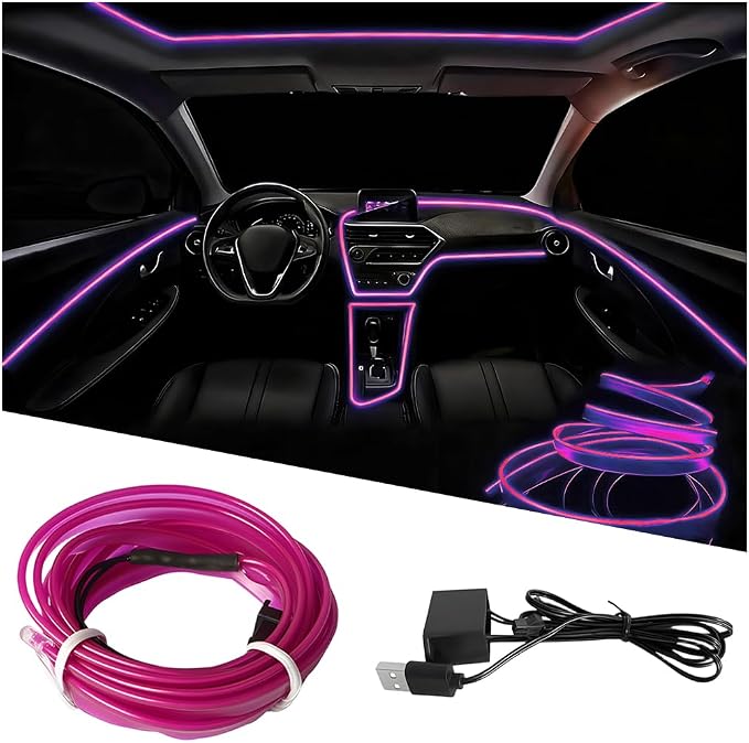 EL Wire Car LED Strip Lights, 10FT 5V USB Vehicle Ambient Lighting Kit with Fuse Protection, Automotive Interior Neon Decoration Lamp with 5mm Sewing Edge, Universal Fit (Purple) by Ywdiml