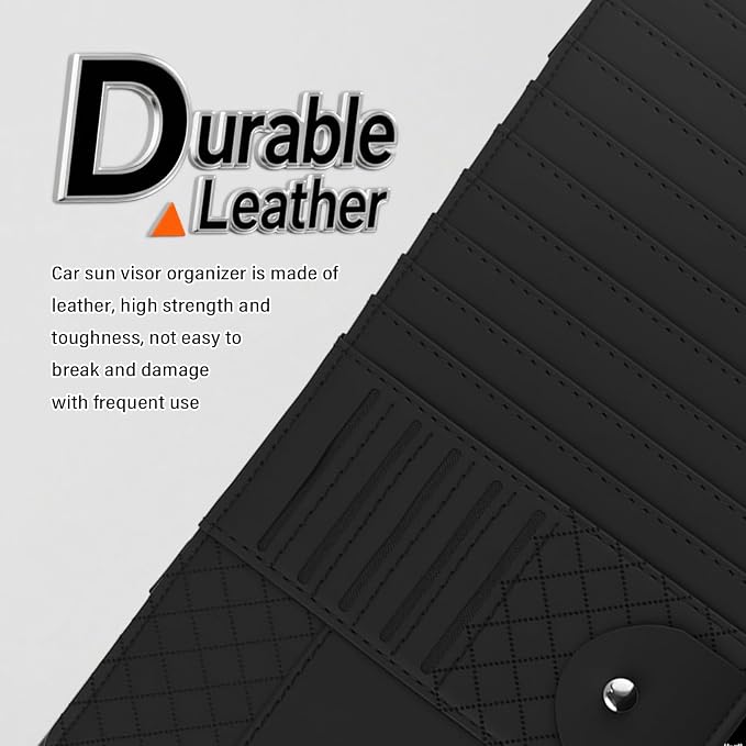 CD Holder for Car,Leather Multi-Purpose Car Visor Organizer Cars CD Holder for Storing CDs/DVD/Card/Pen/Sunglasses,Universal CDs Visor Holders for Cars Interior Accessories - Image 3