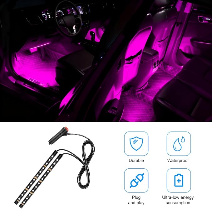 Car LED Strip Light, 12V 24 LED Vehicle Under Dash Neon Ambient Night Decor Lamp with Cigarette Lighter Plug, Auto Interior Lighting Accessories, Universal for SUV Truck Sedan (Pink Purple) - Image 5