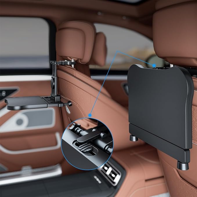 Car Back Seat Tray Table - Stable Foldable Auto Backseat Food Trays Desk for Rear Passenger Road Trip Eating & Work, Multifunctional Adjustable Travel Tray with Phone Drink Holder for Laptop iPad - Image 4