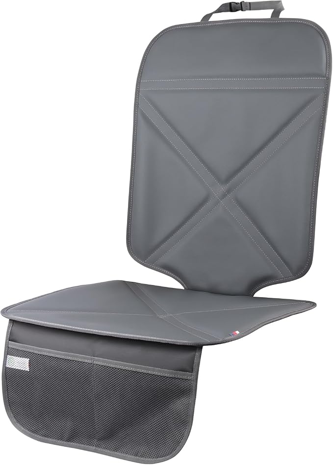 Viaviat Car Seat Protector Leather Waterproof Child Safety Seat Protector Cover with Thick Pad and 2 Large Pockets Durable Kick Mat for All Auto Seat (Deep Gray) by Viaviat