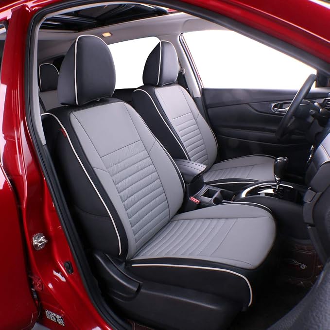 EKR Car Rogue Seat Covers 2020-2021(Sport),Leatherette Full Set | Custom Fit for Nissan Rogue Sport S/SV/SL 2020 2021 2022,Faux Leather(Black/Gray) by EKR