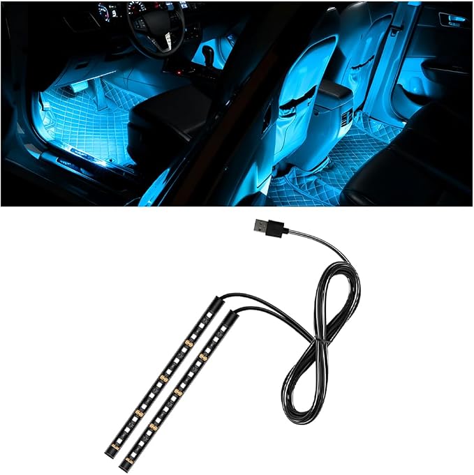 Car LED Strip Light, 12V 24 LED Vehicle Under Dash Neon Ambient Night Decor Lamp with USB Port, Automotive Interior Lighting Accessories, Universal for SUV Truck Sedan (Ice Blue) by Ywdiml