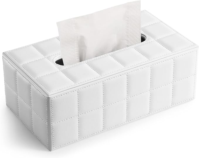 KINGFOM Rectangular Tissue Box Cover, Imitation Suede PU Leather Tissue Box Holder, Facial Napkin Paper Dispenser for Home Office Car Automotive Decoration with Magnetic Bottom(Soft White) by KingfomLeatherHomeOfficeDecor