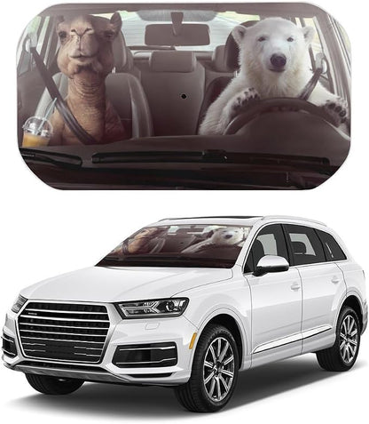 Funny Bear Driving Car Windshield Sun Shade Umbrella, Foldable Car Front Windshield Sunshade with Bendable Handle, Windshield Sun Visor for Most Vehicles by Unknown