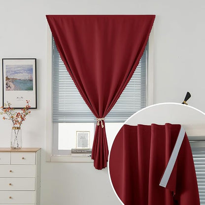 Portable Light Blocking Curtains Self-Stick Design, Removable Adhesive Window Shades for Apartment Office, 71" W x 84" L, Burgundy, 1 Panel - Image 5