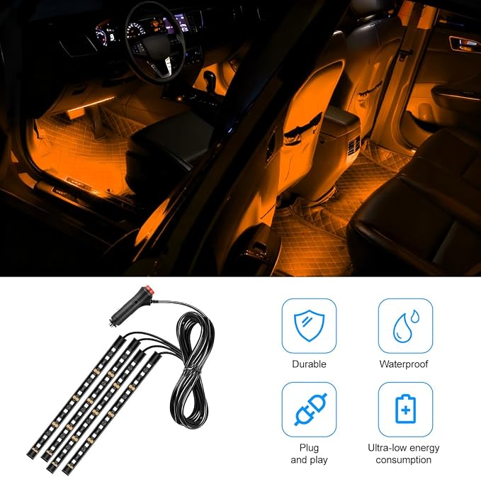 Car LED Strip Light, 12V 48 LED Vehicle Under Dash Neon Ambient Night Decor Lamp with Cigarette Lighter Plug, Automotive Interior Lighting Accessories, Universal for SUV Truck Sedan (Orange) - Image 5