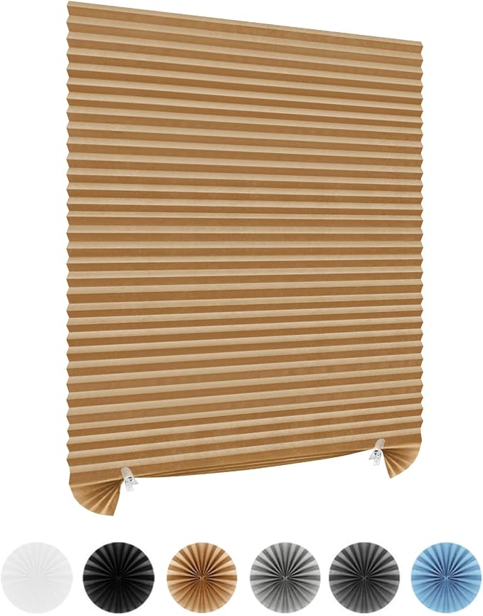 Window Blinds Cordless No Drill Cut to Size Clip On Stick On Self Adhesive Temporary Blinds Pleated Paper Blinds for Windows Doors Shades for Home Nursery Bedroom Kitchen Bathroom | Non-Woven, Light Filtering, Easy Install, Self Adhesive, Pleated Windo... by Maritown