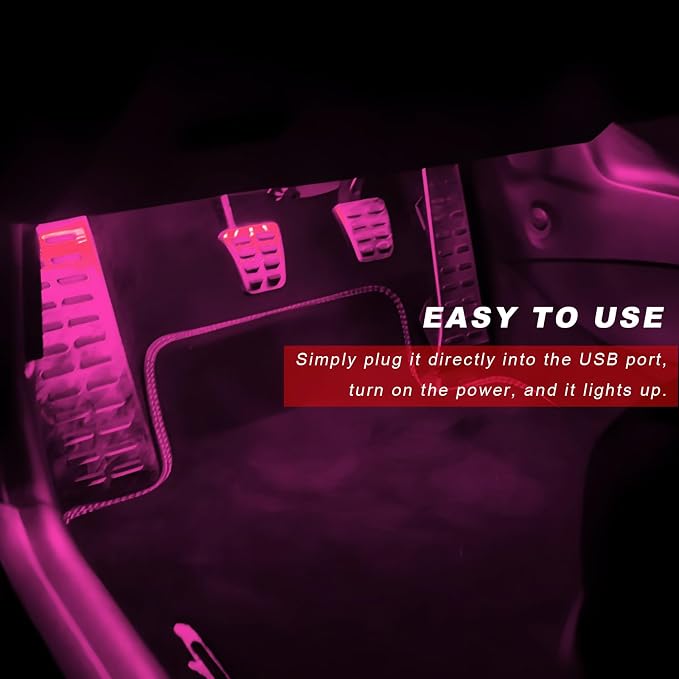 Car Interior LED Lights, 5V 3W Bright Ambient Light Vehicle Under Dash Neon Lamp with USB Port, 4 in 1 Atmosphere Lights Interior Decorative Lamps for Most Vehicles (Pink) - Image 4